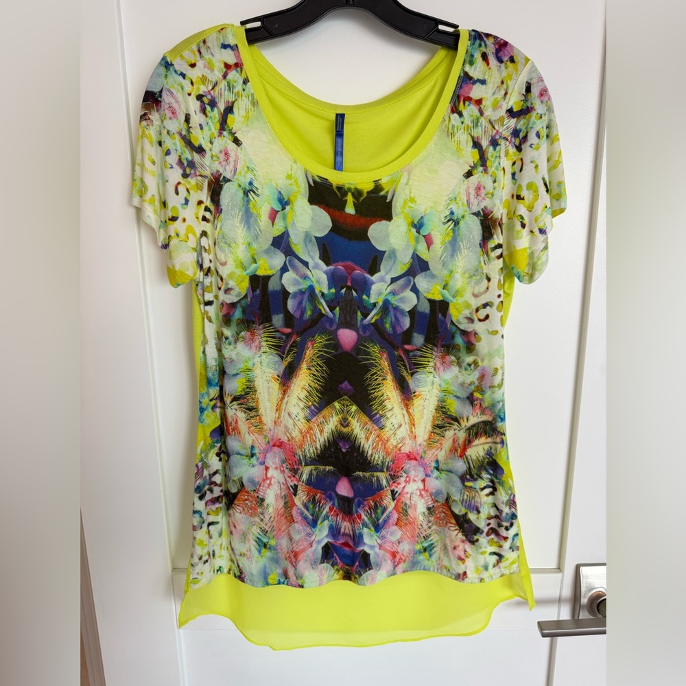 Karen Millen Floral Hi-Low Short Sleeve T-Shirt Multi Color size medium